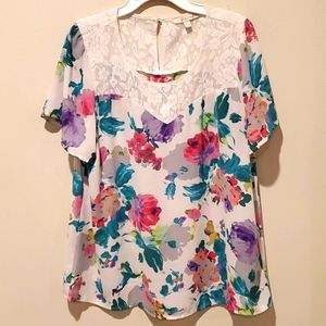 ❤ANTHROPOLOGIE SKIES ARE BLUE LACE BIB FLORAL TOP